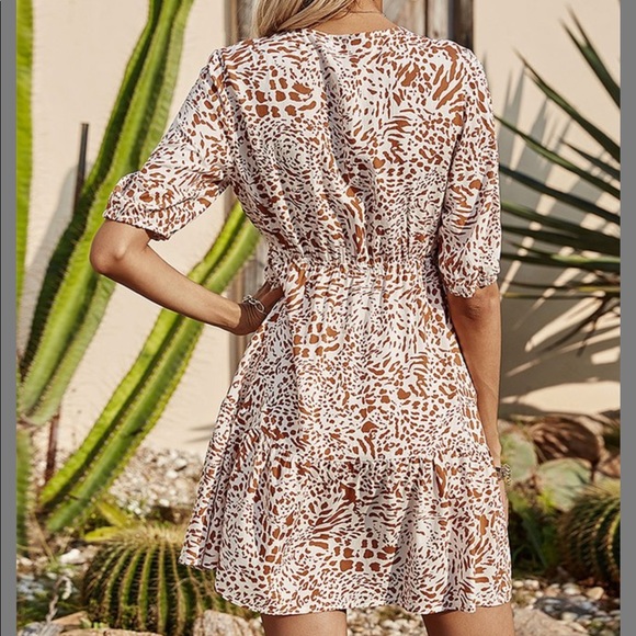 Apricot Leopard Tie Front Mini Dress - Picture 3 of 5